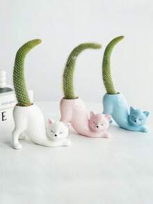 1 pieza Maceta de gato sin cola única, maceta de suculenta interior de gatito lindo, soporte para plantas de decoración del hogar animal, macetero de cerámica de bonsái con novedad, regalo ideal para decoración de oficina, escritorio y hogar - Multicolor - Ver 8