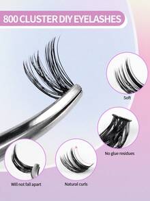 MAGEFY 800pcs Cartoon Style Curly False Eyelashes Extension Kit, Includes 2 Glue, 1 Tweezer, 1 Eyeliner Brush, 30D/40D/50D, 8-18mm, DIY Individual Lashes, 3D Lashes, Russian Volume Lashes, Dramatic Messy Mink Lashes, Elongated Fox Eye Lifting Makeup Eyelash Extension Set - Black - View 11