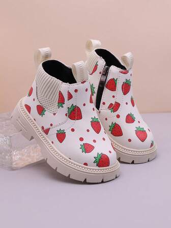 1 Pair Children Daily Casual Fashion Printed Boots For Girls, Soft Sole Comfortable Infant Toddler Walking Leather Shoes