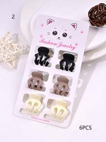 6pcs/Set Solid Color Casual Cute ABS Plastic Hair Clips, Butterfly, Flower, Heart, Square Design, Small Size Matte Black Bangs Claws, Princess Front & Side Bang Clips, Suitable For All Seasons Summer Hair Jaw Clip