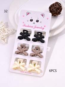 6pcs/Set Solid Color Casual Cute ABS Plastic Hair Clips, Butterfly, Flower, Heart, Square Design, Small Size Matte Black Bangs Claws, Princess Front & Side Bang Clips, Suitable For All Seasons Summer Hair Jaw Clip