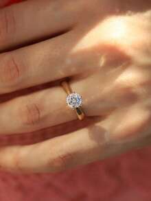 1 pieza Anillo de diamante Moissanite redondo clásico de 6 garras de plata esterlina S925, 1 quilate, joyería de boda, compromiso, aniversario y fiesta para mujer, regalo del Día de San Valentín - Dorado - Ver 5