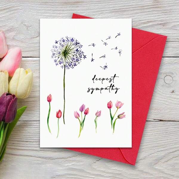 Deeply Sympathy Greeting Card, Dandelion Tulips Thinking Of You, Condolence Card, Bereavement Card, Thinking Of You, Sympathy Card, Deeply Sorry For Your Loss