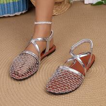 Summer Flat Sandals, Mesh Vamp Design, Showcasing Fashionable Western Style - Silver - View 1