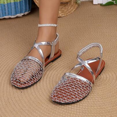 Summer Flat Sandals, Mesh Vamp Design, Showcasing Fashionable Western Style