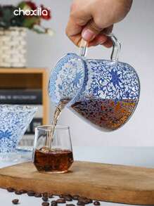 choxila 1 Stück 400ml (13,5 Unzen) Kaffeekocher mit blau-weißem Porzellanmuster, Kaffeetopf und Kaffeefilter mit Spitzenmuster, Glas-Kaffee-Kocher und Kaffee-Dripper, hitzebeständiges Glas Kaffee Geschenkset für den Haushalt