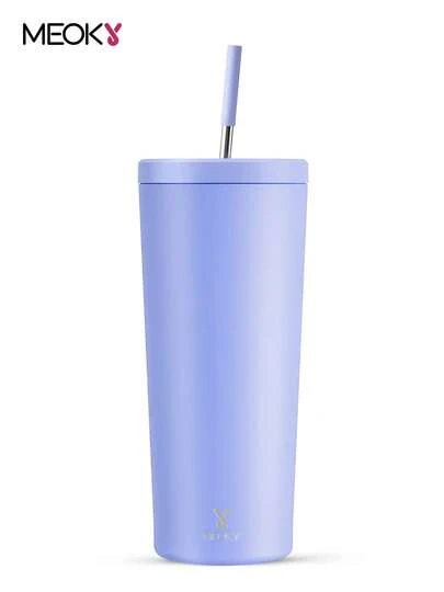 24oz Insulated Tumbler With Lid & Straw, Stainless Steel Vacuum Insulated Water Bottle, Keeps Hot/Cold For 24 Hours, 100% Leak Proof, Fits Car Cup Holder