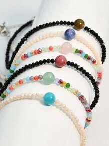 Collar de cadena de clavícula de estilo Y2K con piedra natural de aquamarina, joyería de collar de cuentas de topacio de 4 mm de colores, adecuado para uso diario y conjuntos