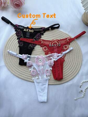 1 pieza Tanga personalizado con nombre, tanga con incrustaciones de cristal, ropa interior de bikini bordada sexy para damas, tanga con contraste de girasol, hilo dental personalizado con nombre, gran regalo para amigos, amantes, mejores amigas en San Valentín, Navidad, Halloween, Acción de Gracias, cumpleaños, aniversario