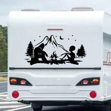 1 Pc Bigfoot And Alien Campfire Vinyl Decal, Waterproof Die-Cut Camping Sticker For Car Truck Rv Camper Trailer Caravan, No-Background