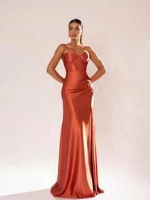 Sexy Long Party Dress With Slit Wedding - Terracota - Ver 3