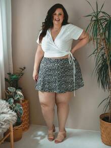 Truni Sometimesglam Plus Surplice Wrap Knot Side Schiffy Top, For Pear Triangle Body Shape - White - View 7