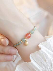 1pc Lotus Charm Braided Bracelet, Suitable For Women Daily Wear