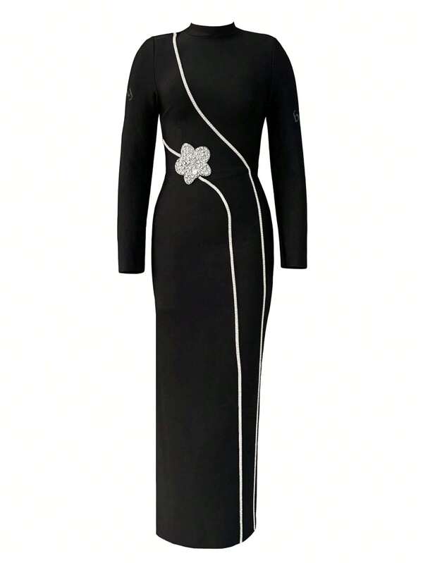 Vestido de manga larga con cuentas y vendaje sexy para mujer, vestido elegante para fiesta de celebridades y eventos