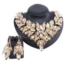 女士婚礼新娘伴娘水晶项链耳环派对舞会服装首饰套装