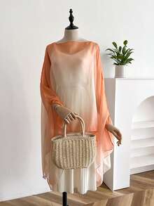 1pc Elegant Solid Color Ombre Lightweight Shawl For Women, Versatile Beach Fashion Accessory, Sun Protection For Travel & Daily Wear For Dress - Multicolor - View 6