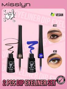MISSLYN-2PCs Dip Eyeliner Set, Liquid Eyeliner, Long Lasting Eyeliner, Creamy Eyeliner Gel, Waterproof And Sweat-Proof Eyeliner Gel, Matte Eyeliner Gel, Smudge-Proof Eyeliner, Nourishing Eyeliner, High Pigment Eyeliner, Color Liquid Eyeliner, Y2K Eye Shadow, Cosplay, Valentine'S Day, Winter, Y2K Makeup Party, Holiday,Cosplay - #22+#39 - 查看 1