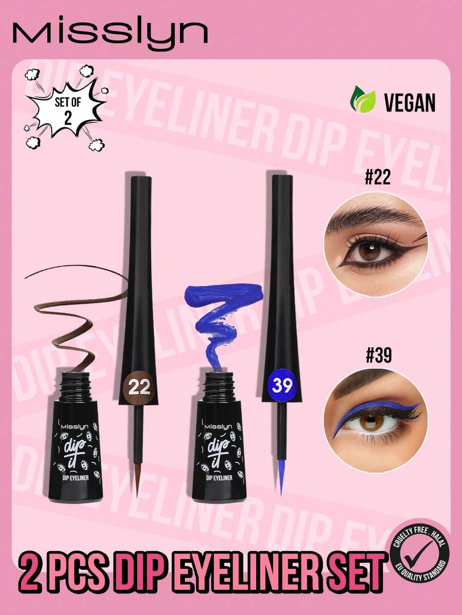 MISSLYN-2PCs Dip Eyeliner Set, Liquid Eyeliner, Long Lasting Eyeliner, Creamy Eyeliner Gel, Waterproof And Sweat-Proof Eyeliner Gel, Matte Eyeliner Gel, Smudge-Proof Eyeliner, Nourishing Eyeliner, High Pigment Eyeliner, Color Liquid Eyeliner, Y2K Eye Shadow, Cosplay, Valentine'S Day, Winter, Y2K Makeup Party, Holiday,Cosplay - #22+#39 - 查看 1