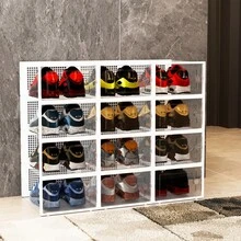 12/24pcs Thick Transparent Plastic Shoe Boxes With Lids, Space-Saving Sneaker Storage Container, Suitable For Entryway Closet Dormitories Organizer, Sturdy For Home Use - White-12Pcs - View 8
