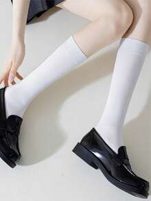 1 双女士及膝袜，白色、黑色、红色户外运动袜，休闲袜，返校袜