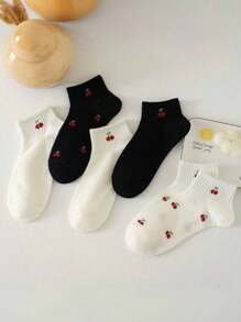 2 Paar Damen Socken mit süßem Kirschenmuster, geeignet für den täglichen Gebrauch