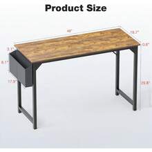 Escritorio de oficina y computadora OLIXIS, escritorio moderno de madera de 63 pulgadas para escribir, trabajar y estudiar con bolsa de almacenamiento y gancho para auriculares, simple para dormitorio, estudiantes o 2 personas, color marrón rústico - Marrón rústico - Ver 3