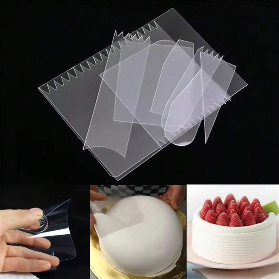 9 Pcs/Set Cake Scraper Fondant Mousse Cream Spatula Edge Smoother Cupcake Cake Cutter Pastry Mold Baking Decorating Tools - Clear - View 1