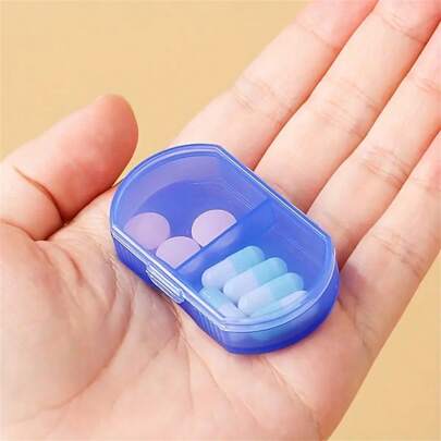 1pc Portable Pocket Pill Case, 2-Compartment Super Compact Plastic Organizer Box For Storing Medicines, Daily Medication & Travel