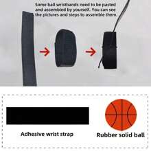 1 pieza Balón de rebote de baloncesto con muñequera, pelota elástica de PU de 60 mm de alto rebote para entrenamiento de jóvenes con correa para la muñeca - Juego deportivo de lanzamiento y rebote duradero, apto para actividades al aire libre como béisbol, baloncesto, fútbol, tenis - Pelota de entrenamiento de coordinación ojo-mano