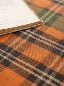 1pc Green & Orange Plaid Tablecloth With Golden Thread, Farmhouse Style Dining Table Cover, Polyester Material, Suitable For Kitchen, Dining Room And Christmas Decoration
