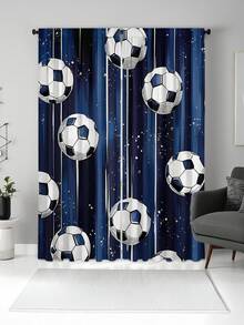 2pcs Navy Blue & White Football Printed Curtains, High-Definition Digital Printing, Rod Pocket Installation, 100% Polyester, 90g/Sq.M, Suitable For All Seasons, Light Filtering, Privacy Protection, Anti-UV Decorative Curtains - Multicolor - View 9