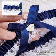 WEBEEDY 2Pcs Lace Wedding Garters For Bride Sexy Wedding Bridal Garter With Bow Party Prom Leg Garter Belt Tossing Thigh Garters Black Bowknot Elastic Leg Ring For Party Prom Birthday Halloween Christmas New Year - 藍色 - 查看 3