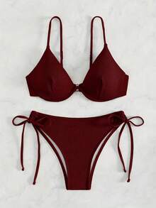 Bộ bikini hai mảnh màu trơn mới dành cho nữ, có dây buộc, gọng nâng ngực, kiểu dáng gợi cảm, dây đeo có thể điều chỉnh, thích hợp cho kỳ nghỉ hè trên bãi biển. - Đỏ - Xem 4