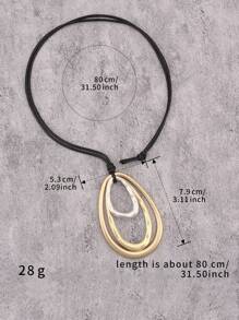 1 Stück modischer, eleganter ovaler, wassertropfenförmiger, übertriebener Metallkette, unisex multi-schleifiges asymmetrisches geometrisches Design, personalisierte Kette mit schwarzem Wachsseil und langer Kette, Geschenk für Freundin, Mutter oder Geliebte