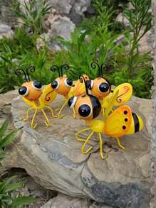 3 pièces Décorations de jardin extérieur en métal en forme d'abeilles, sculptures en fer 3D pour clôture de jardin, décoration murale pour pelouse, cour et pièce