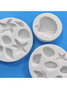 1 pieza Molde de silicona con tema marino 3D de concha, caracol, estrella de mar y coral para hacer pudines, chocolate, caramelos, postre, gominolas, magdalenas, jabón artesanal, cubitos de hielo, decoración de tartas de helado y artículos de repostería - Gris - Ver 3