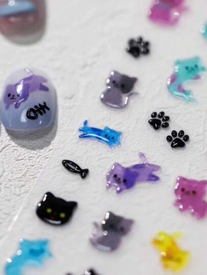 1 Stück neue japanische Art süße Jelly Q-Pop Katzenpfoten Nagel Aufkleber, geeignet für süßes Nageldesign, Katzenpfoten Nagel Aufkleber, wasserfester 3D Jelly Kamera Zelt Dekor Aufkleber, Notizbuch Aufkleber zum freien Basteln