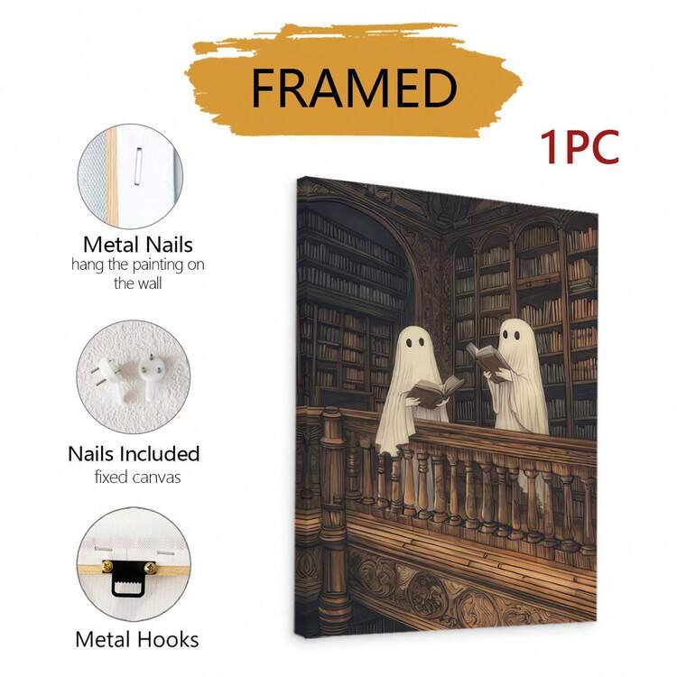 1pc Tranh in nghệ thuật vải canvas Ghostly Fantasy In Library - Trang trí tường phong cách cổ điển hiện đại cho gia đình, văn phòng, phòng tắm, phòng khách, phòng ngủ, phòng ăn - Không khung - Nhiều màu - Xem 13