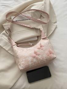 Women Shoulder Bag, New Embroidery Butterfly Design Crossbody Bag, Summer Commuting Tote Small Underarm Bag