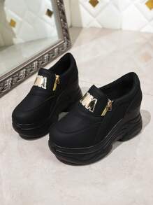 2025 Hot Selling Gold Foil Casual Sports Side Zipper Sequined Patchwork Platform Thick Sole Sports Shoes For Women, Suitable For Dancing, Square Dancing, Outdoor, All Seasons