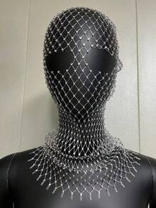 Fashion Accessories Rhinestone Stretch Mesh Hood Hood Bandana Holiday Carnival Flash Rhinestone Mask Woman - Black - View 8