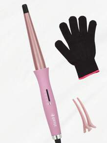 QHDJE 1pc QHDJE Adjustable Temperature Rotating Cord Constant Temperature Hair Styling Curling Iron 25-13mm Cone Barrel With 1 Pair Clips, 1 Pair Gloves Included