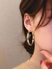 rundraw 2 bông tai tròn hình học rỗng đính đá Cubic Zirconia, tông vàng đồng sang trọng nhẹ nhàng, thích hợp cho tiệc tùng, tụ họp, dạ hội, quà tặng, phụ kiện trang phục hàng ngày - Vàng - Xem 5