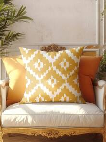 4件套现代几何图案抱枕套，低过敏性涤纶面料，可机洗，拉链封口，编织装饰靠垫套，适用于卧室沙发 - 黄白图案（不含枕芯）