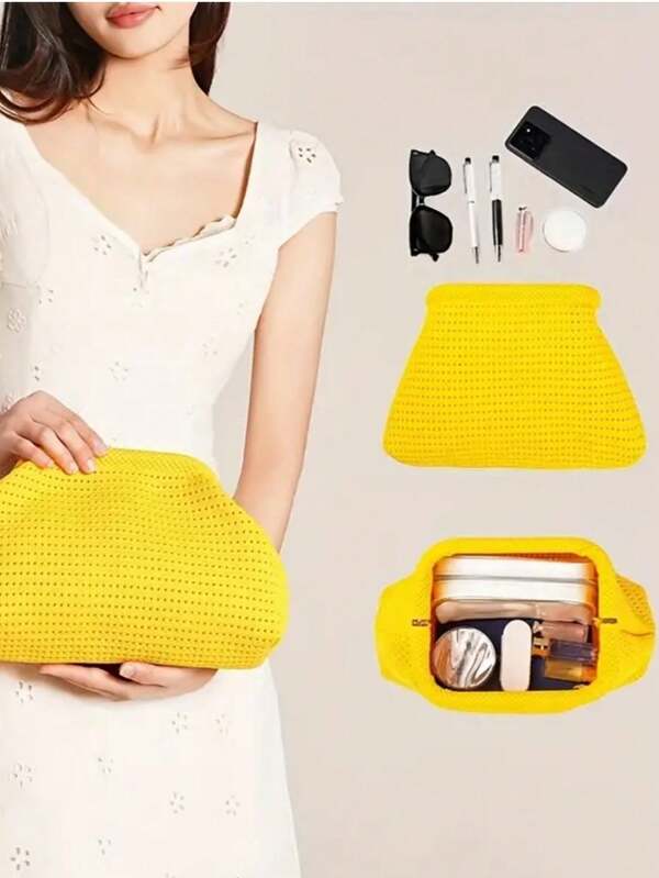 زجنطة نسائية تصميم منقوب أحادي اللون ، شكل كاجوال كروشيه منسوج للشاطئ والمساء، حقيبة للصندوق المكعبة، حقيبة تخزين مستحضرات التجميل محمولة، شكل ملتف للذراع مناسب للعطلات، حقيبة للحفلات الشاطئية، ضروريات السفر والتسوق، هدية عطلة، هدية مثالية للعائلة والأخوات والأصدقاء المقربين، يمكن تخزين كل مستحضرات التجميل الأساسية