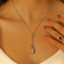 1pc Fashionable Simple Stainless Steel Water-Drop Pendant 18K Gold Plated Necklace, Versatile