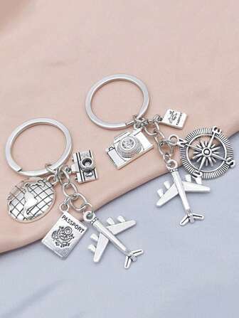 1 件相机情侣钥匙扣、指南针飞机旅行钥匙链钥匙圈礼物背包学校汽车配件可爱哥特 Y2k