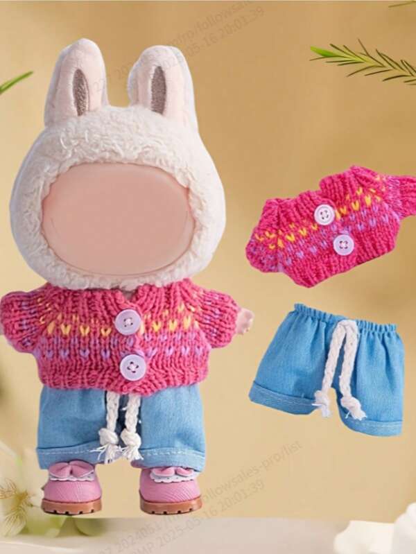 Conjunto de reemplazo de ropa de muñeca de 17 cm - Suéter de punto y jeans, zapatos incluidos, adecuado para varios festivales (excluyendo la muñeca, accesorios aleatorios)