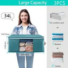 3pcs Foldable Home Storage Bags, Household Storage Organizer For Clothing, Bedding, Sweaters, Pillows, Wardrobe Organization - Dark Blue - View 20