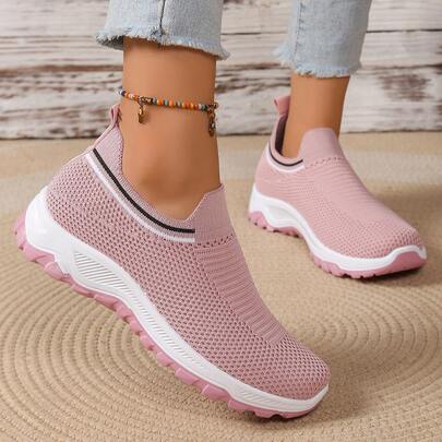 Plus Size Women's Breathable Mesh Fabric Casual Lightweight Soft Bottom Slip-On Athletic Running Sneakers